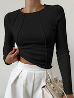 Ribbed Long-Sleeve Top with Contour Seams