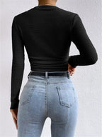 Fitted Waffle-Knit Long-Sleeve Top