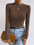 Fitted Waffle-Knit Long-Sleeve Top