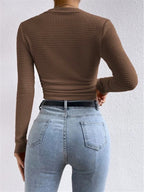 Fitted Waffle-Knit Long-Sleeve Top