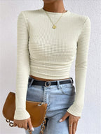 Fitted Waffle-Knit Long-Sleeve Top