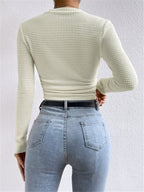 Fitted Waffle-Knit Long-Sleeve Top