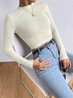 Fitted Waffle-Knit Long-Sleeve Top