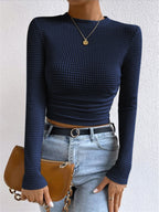 Fitted Waffle-Knit Long-Sleeve Top