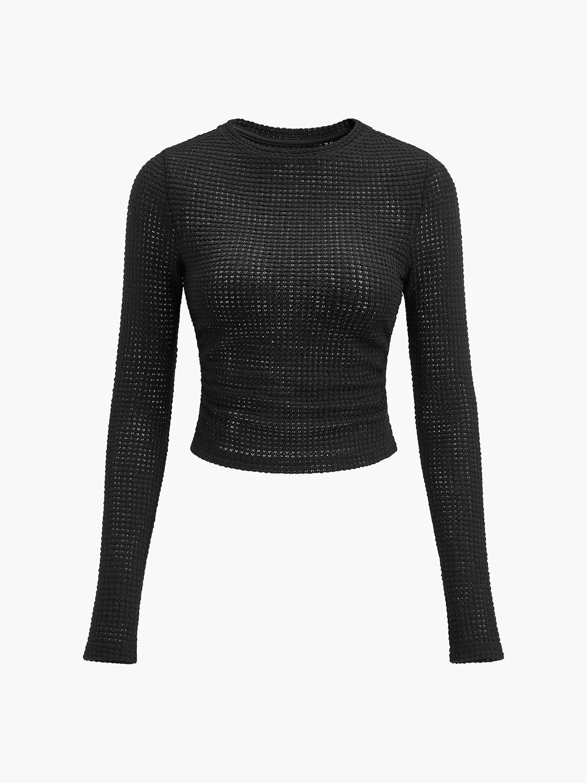 Fitted Waffle-Knit Long-Sleeve Top