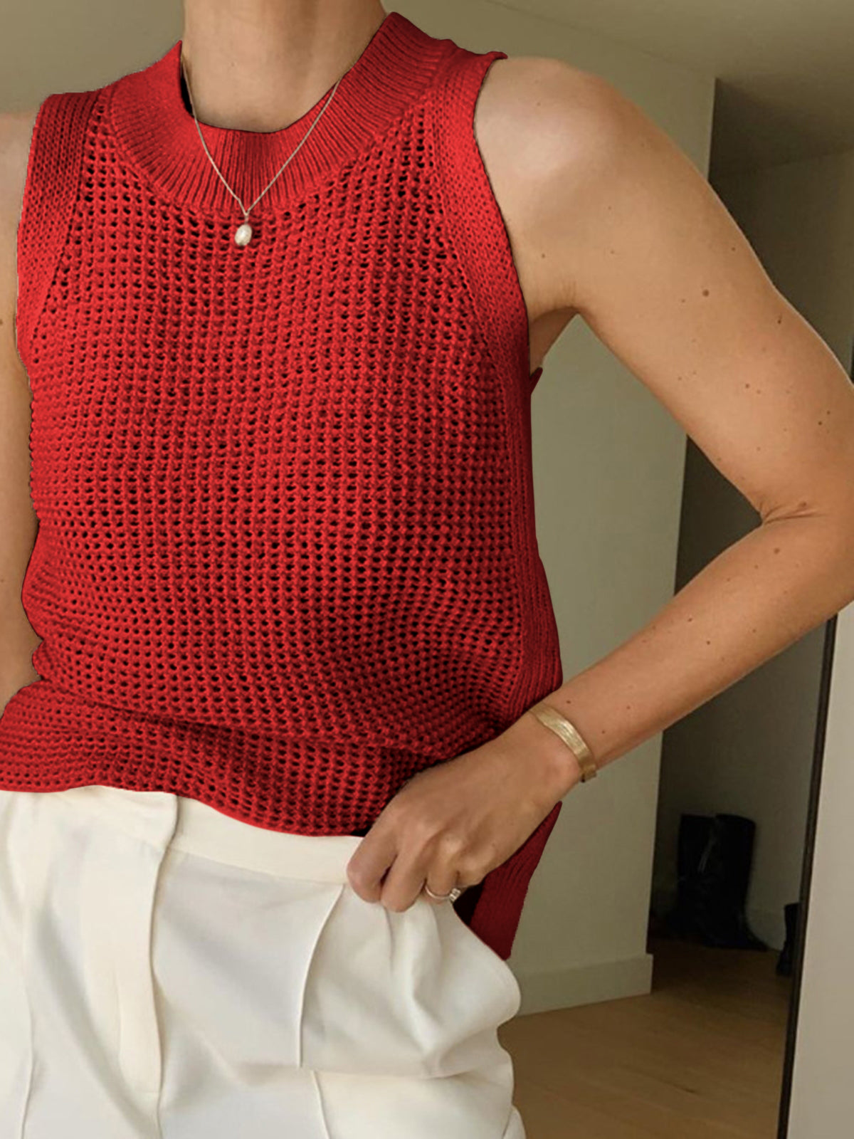 Hollow Knit Solid Tank Top