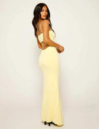 Yellow Backless Bodycon Maxi Dress