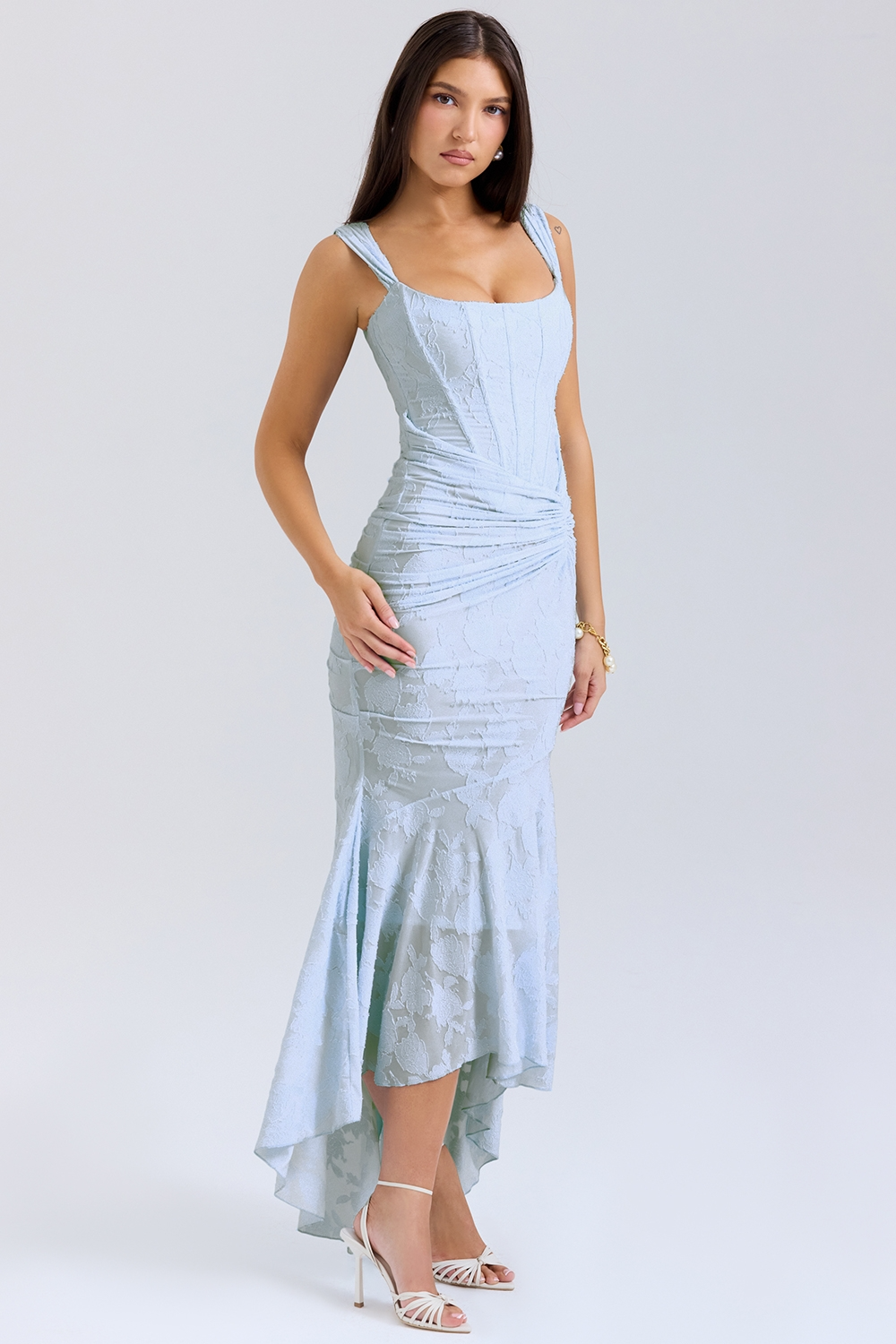 Lace Corset Wedding Guest Maxi Dress