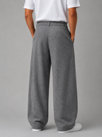 Men’s Grey Wide Leg Trousers – Tailored Pleated Pants