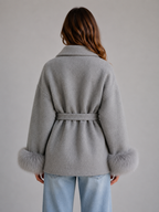 Women's Belted Wool Blend Coat – Faux Fur Trim Wrap Coat