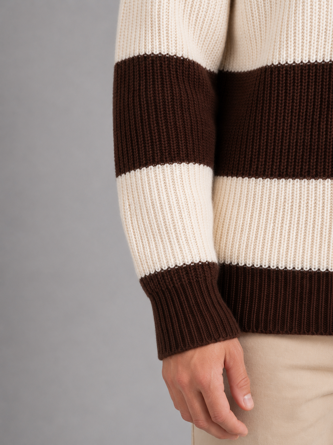 Men's Striped Polo Jumper – Button Neck Ribbed Sweater