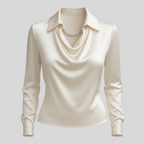Satin Waterfall Blouse with Long Sleeves