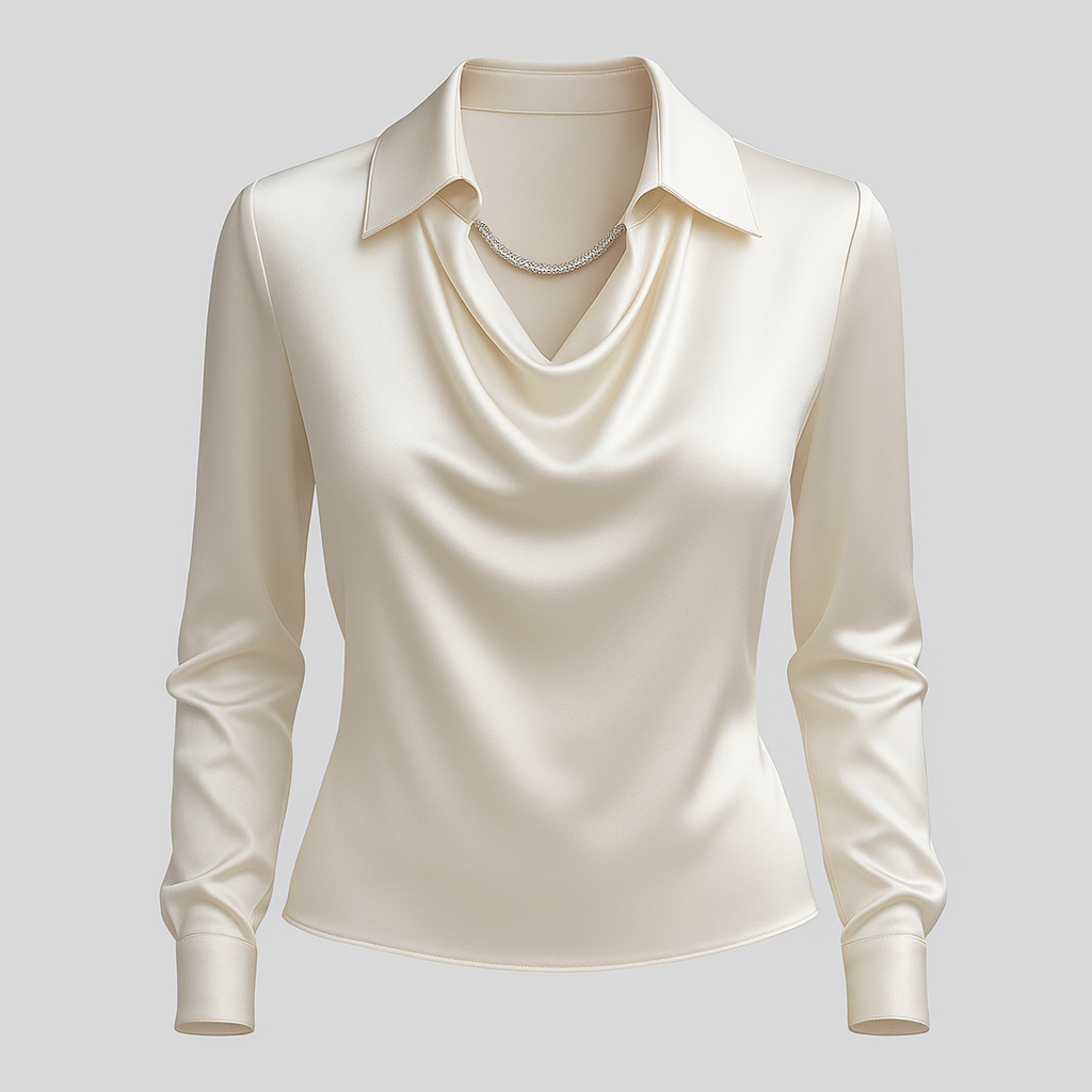 Satin Waterfall Blouse with Long Sleeves