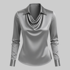 Satin Waterfall Blouse with Long Sleeves