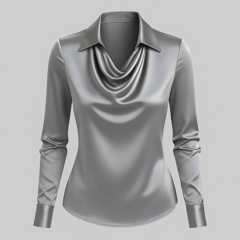 Satin Waterfall Blouse with Long Sleeves