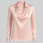 Satin Waterfall Blouse with Long Sleeves