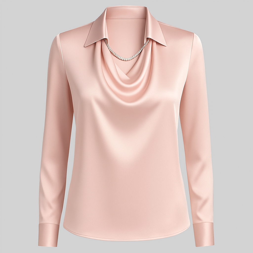 Satin Waterfall Blouse with Long Sleeves