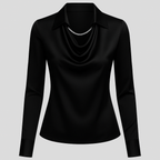 Satin Waterfall Blouse with Long Sleeves