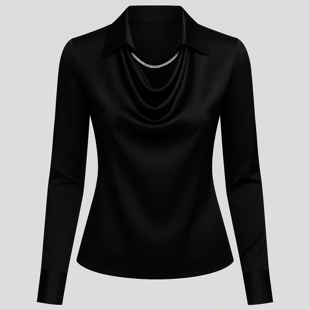 Satin Waterfall Blouse with Long Sleeves