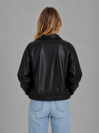 Women's Zip Leather Jacket with Pockets – Relaxed Cropped Fit