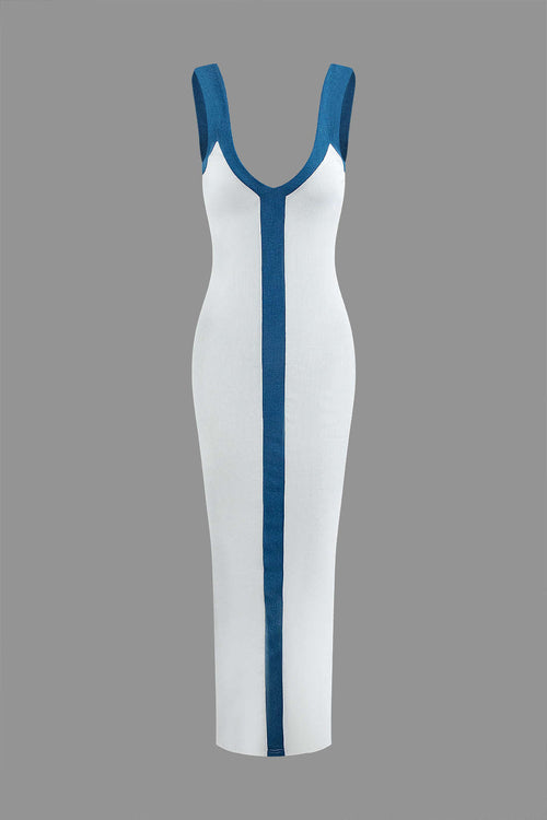 Colorblock V-Neck Ribbed Maxi Dress
