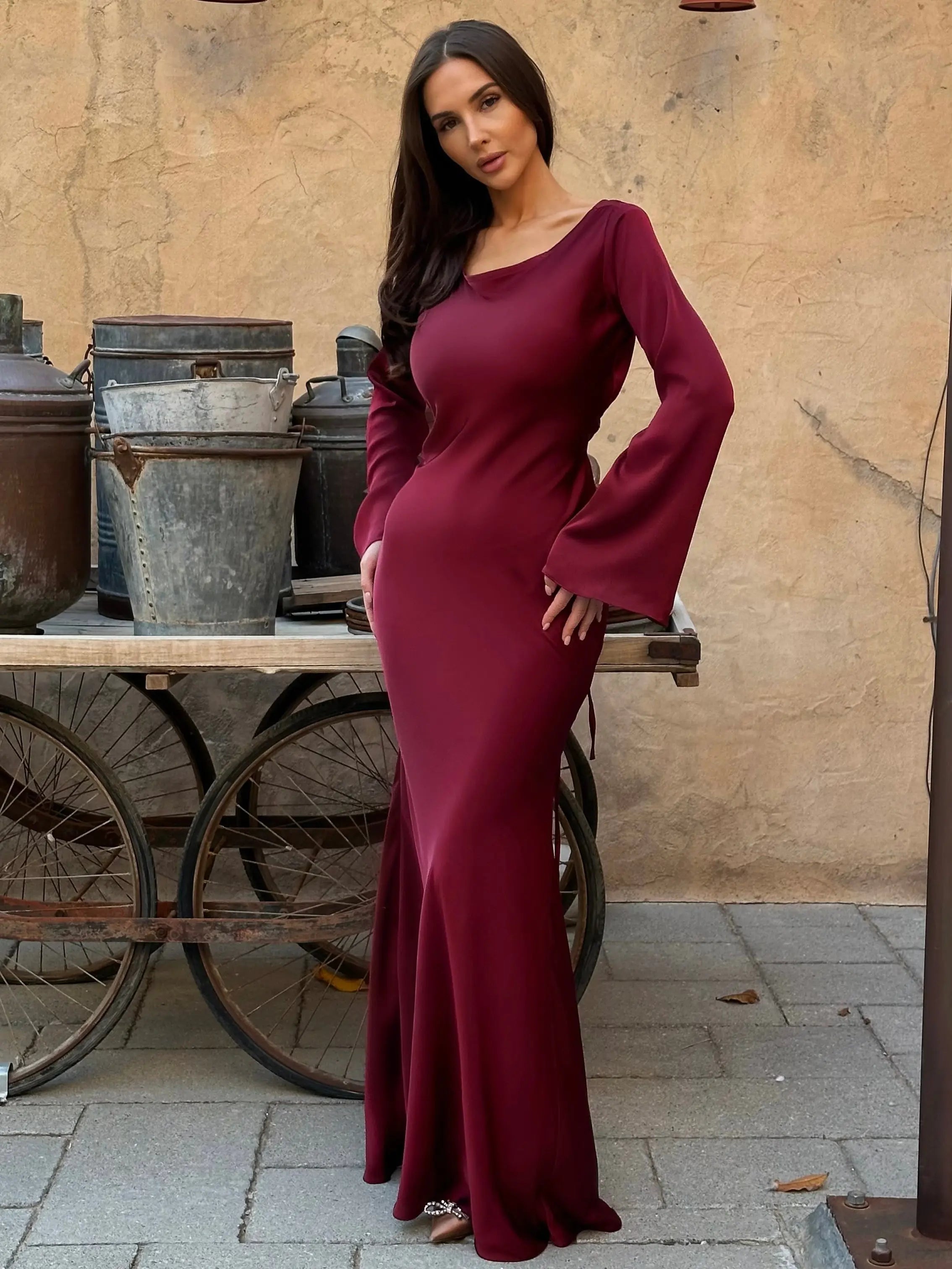 Elegant Long Sleeve Wedding Guest Maxi Dress