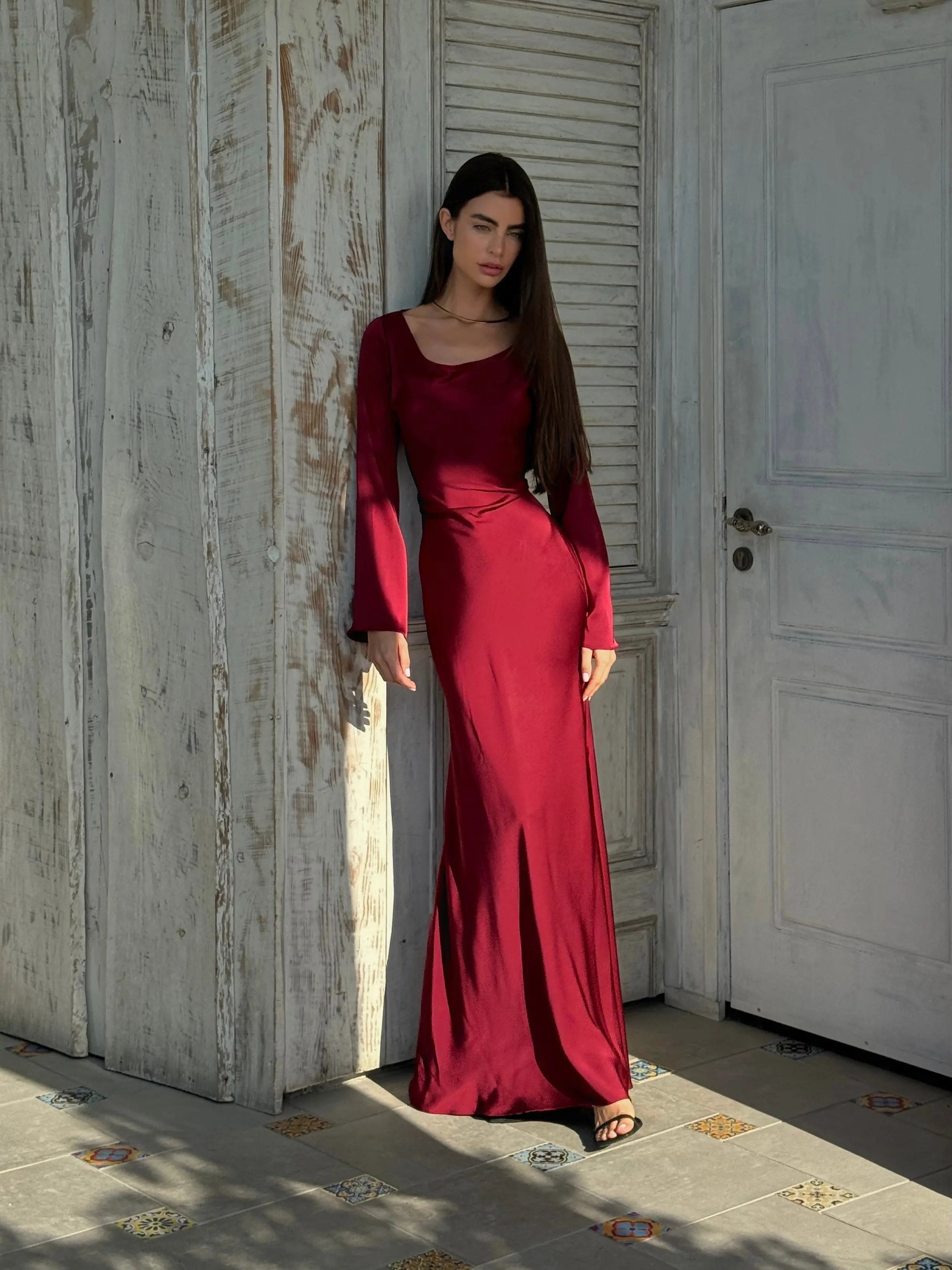 Elegant Long Sleeve Wedding Guest Maxi Dress