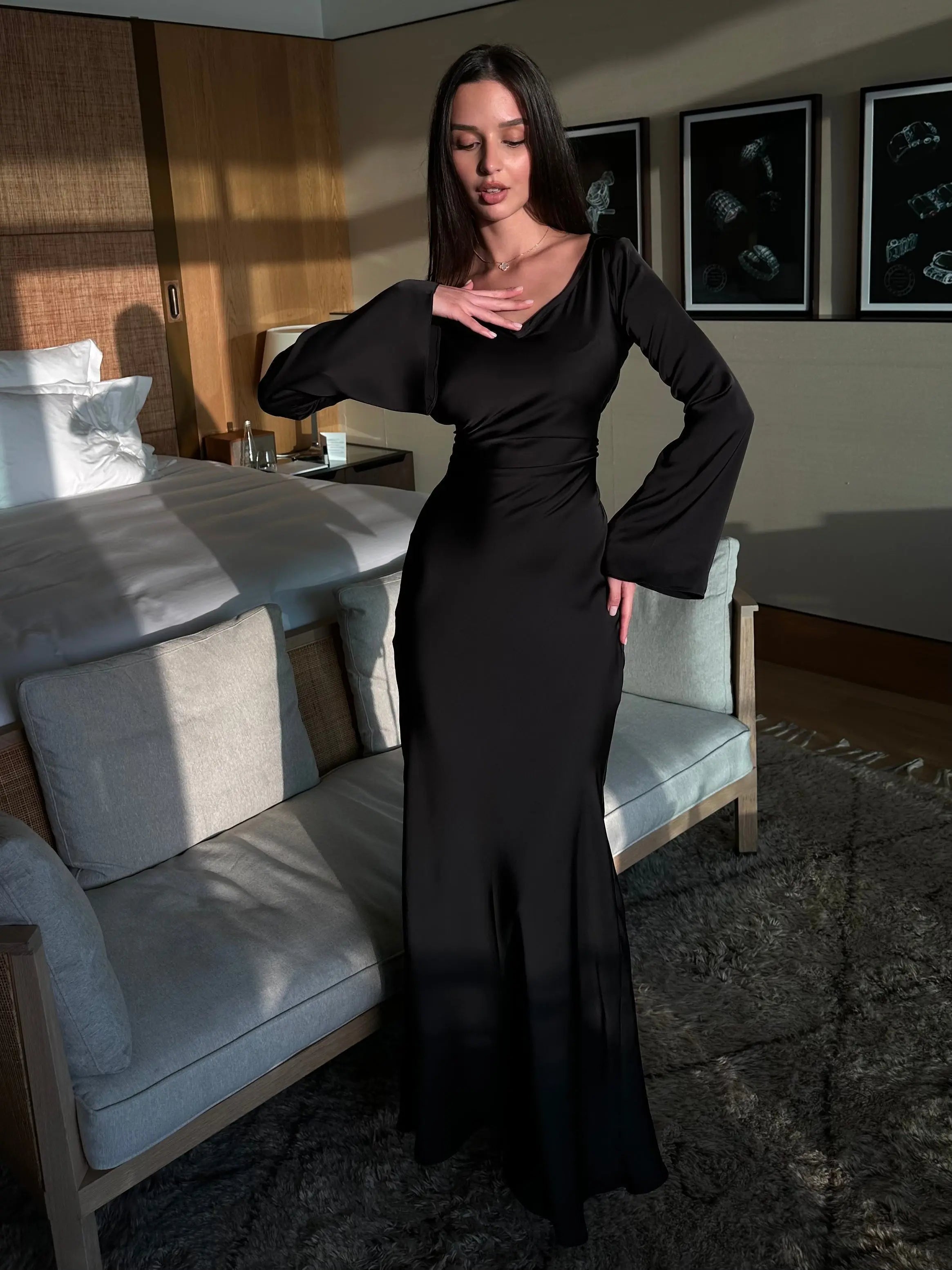 Elegant Long Sleeve Wedding Guest Maxi Dress