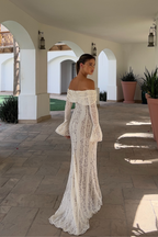 Off-Shoulder Lace Wedding Guest Maxi Dress