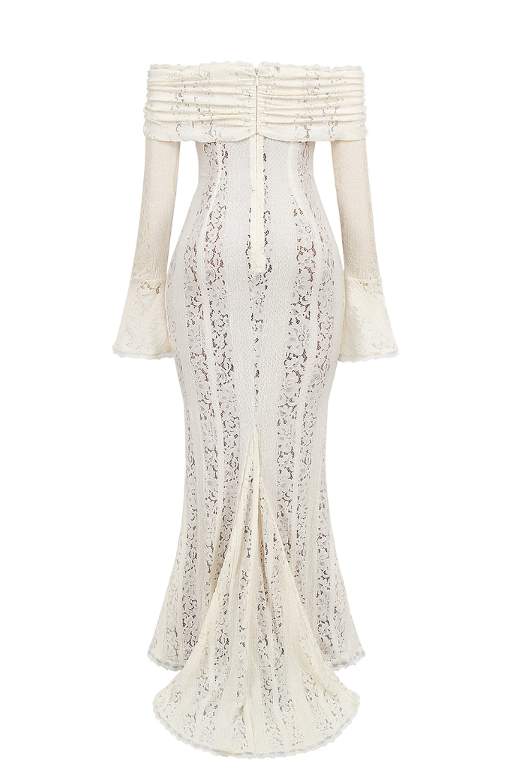 Off-Shoulder Lace Wedding Guest Maxi Dress