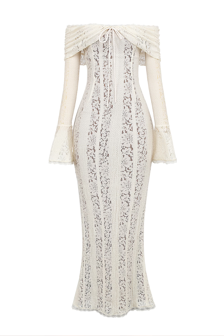 Off-Shoulder Lace Wedding Guest Maxi Dress