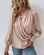 Elegant Long-Sleeve Wrap Blouse