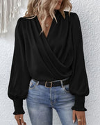 Elegant Long-Sleeve Wrap Blouse