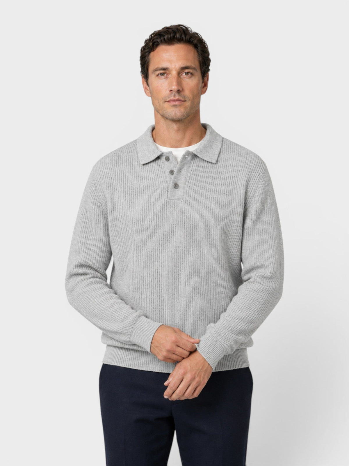 Men's Ribbed Knit Polo Sweater – Long Sleeve