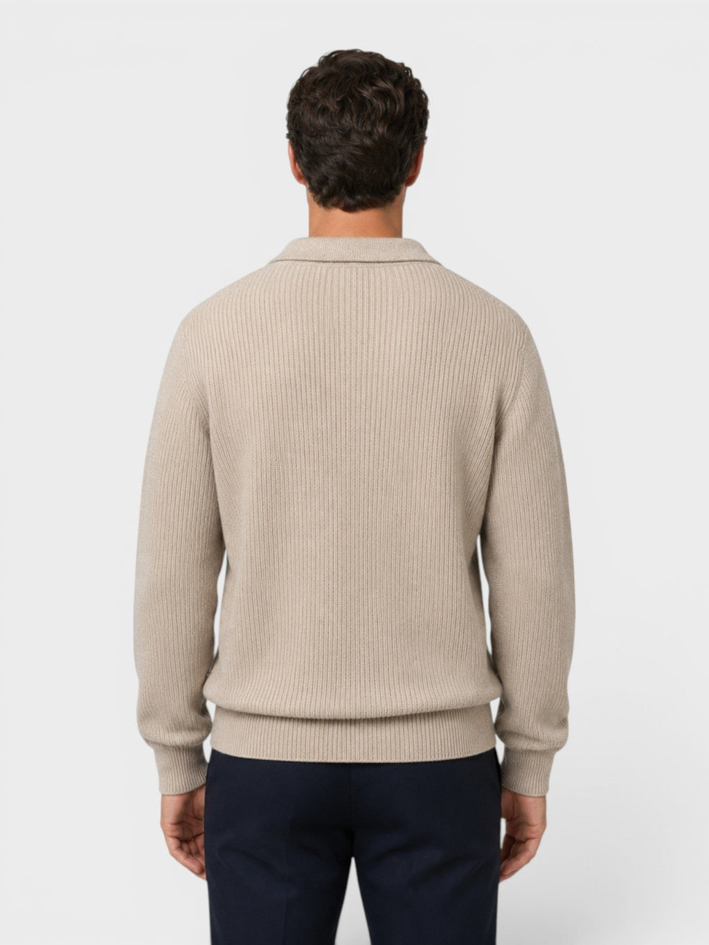 Men's Ribbed Knit Polo Sweater – Long Sleeve