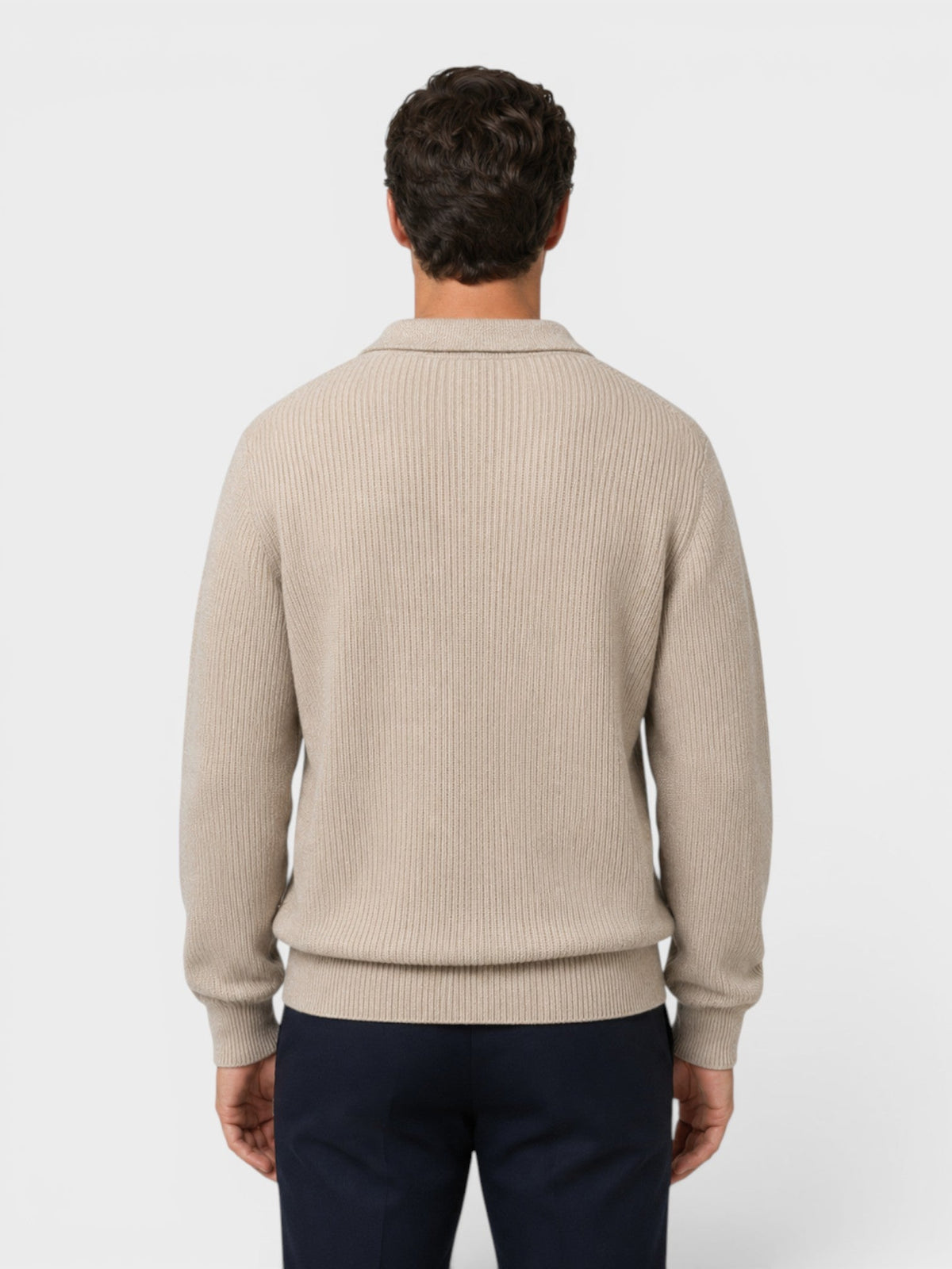 Men's Ribbed Knit Polo Sweater – Long Sleeve