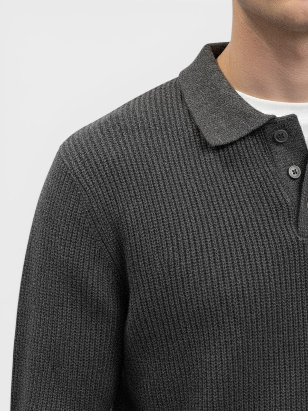Men's Ribbed Knit Polo Sweater – Long Sleeve