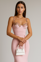 Flower Embroidered Summer Night Maxi Dress
