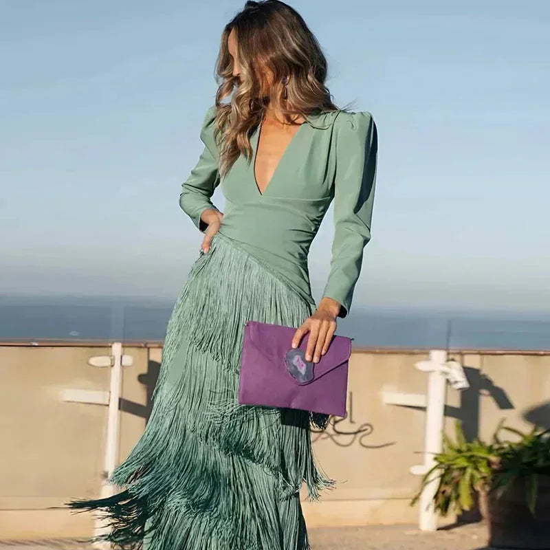 Fringe Detail Maxi Dress