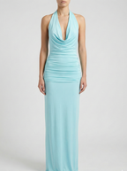 Halter Neck Backless Maxi Dress with Ring Detail