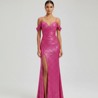 Fuchsia Spark Off-Shoulder Sequined Maxi Gown