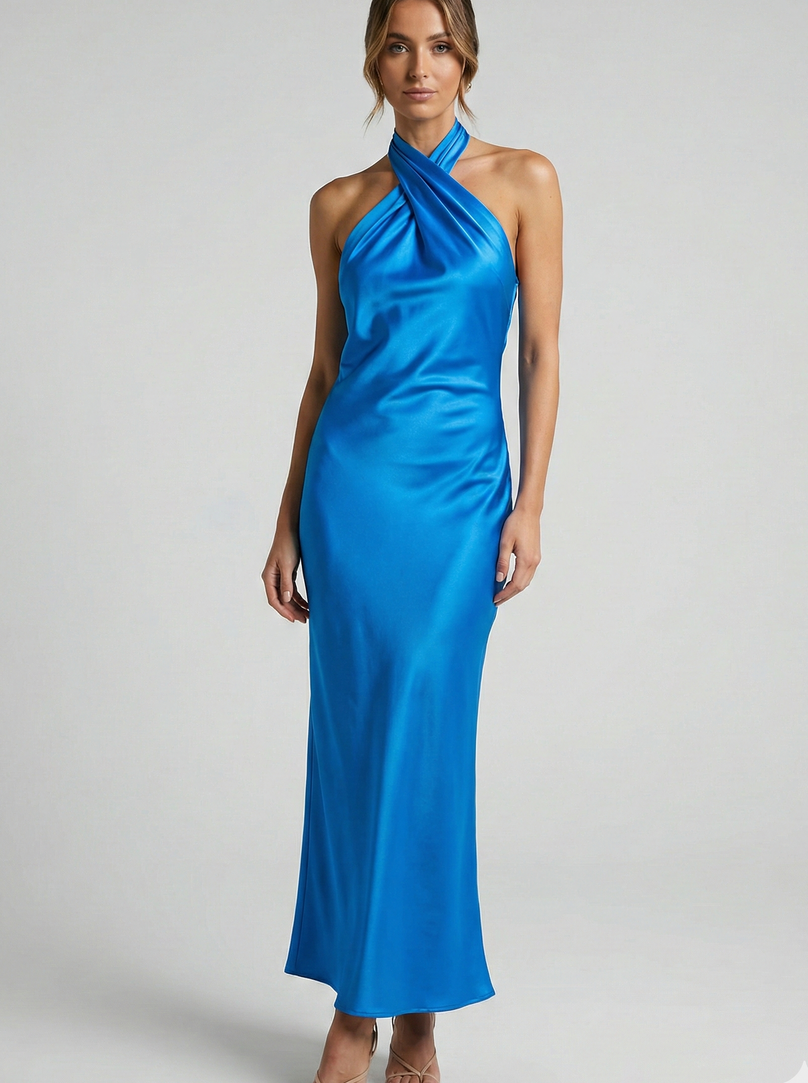 Satin Halter Neck Maxi Dress