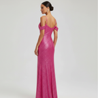 Fuchsia Spark Off-Shoulder Sequined Maxi Gown