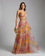 Floral Chiffon Evening Maxi Dress