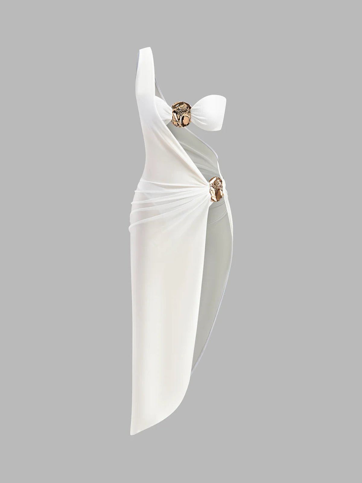 Gold Detail One-Shoulder Cut-Out Dress