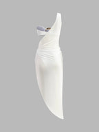 Gold Detail One-Shoulder Cut-Out Dress