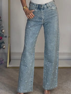 High Waist Diamanté Straight Jeans