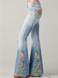 Bootcut Denim Jeans with Flower Embroidery