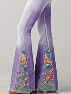 Bootcut Denim Jeans with Flower Embroidery