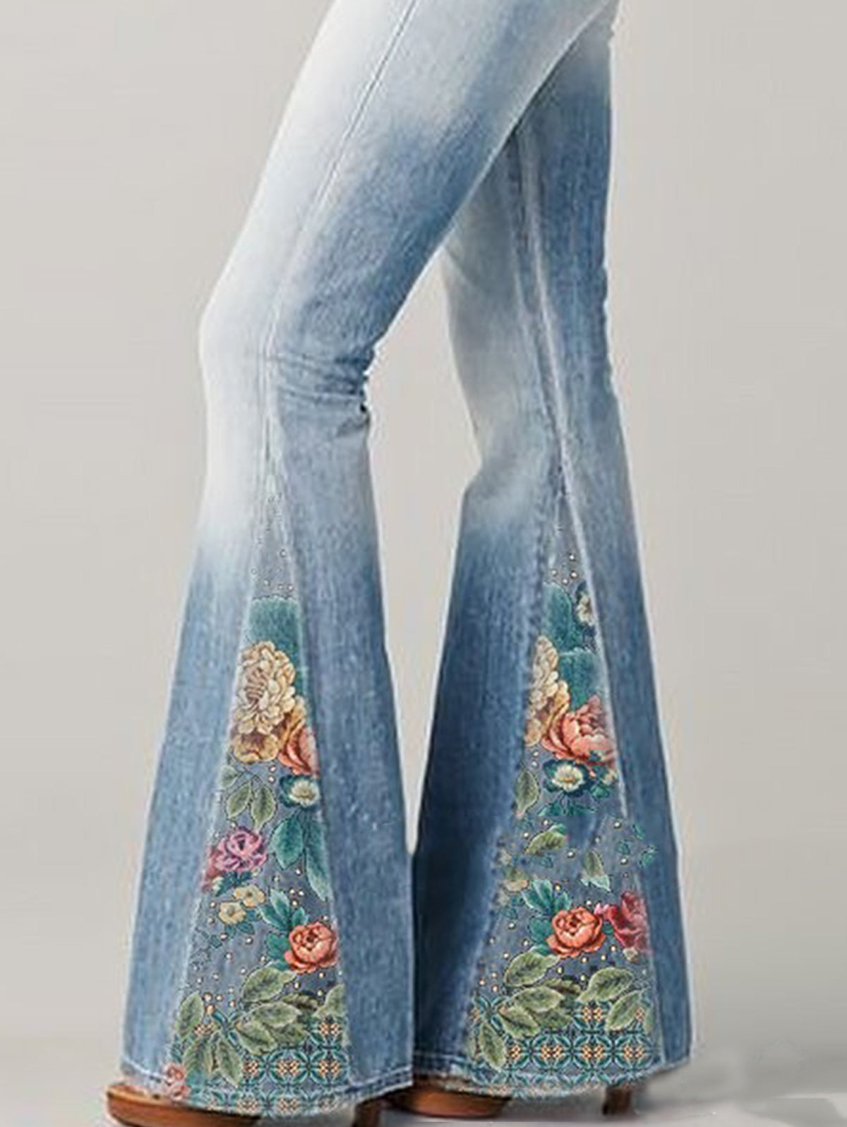 Bootcut Denim Jeans with Flower Embroidery